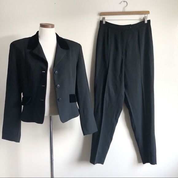 Vintage Burberry Black Blazer Pants Set 100% Wool - Picture 1 of 10